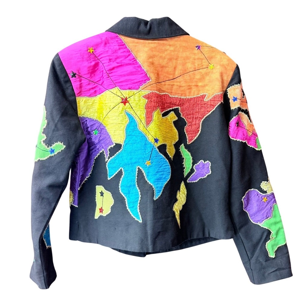 Vintage Anage Patchwork Jacket Women M Multi Color Star Embroidered Wearable Art - Picture 2 of 9